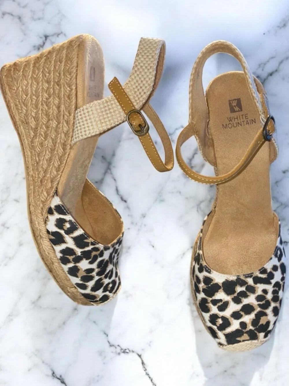 White Mountain Leopard Print Espadrille Wedges animal print sz 6.5